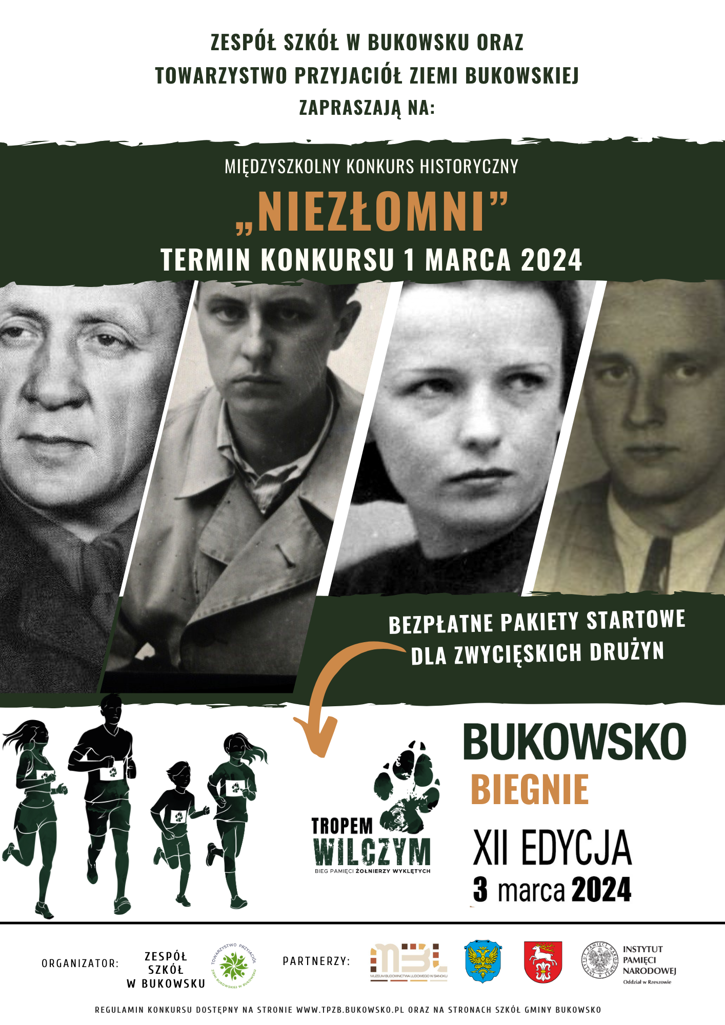 Plakat informacyjny konkursu historycznego "Niezłomni"