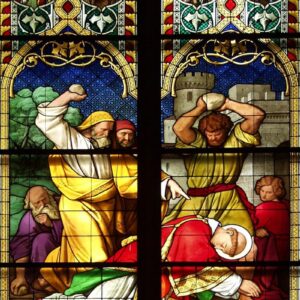 Męczeństwo (ukamienowanie) Szczepana, witraż w Oknie bawarskim kolońskiej katedry, Niemcy