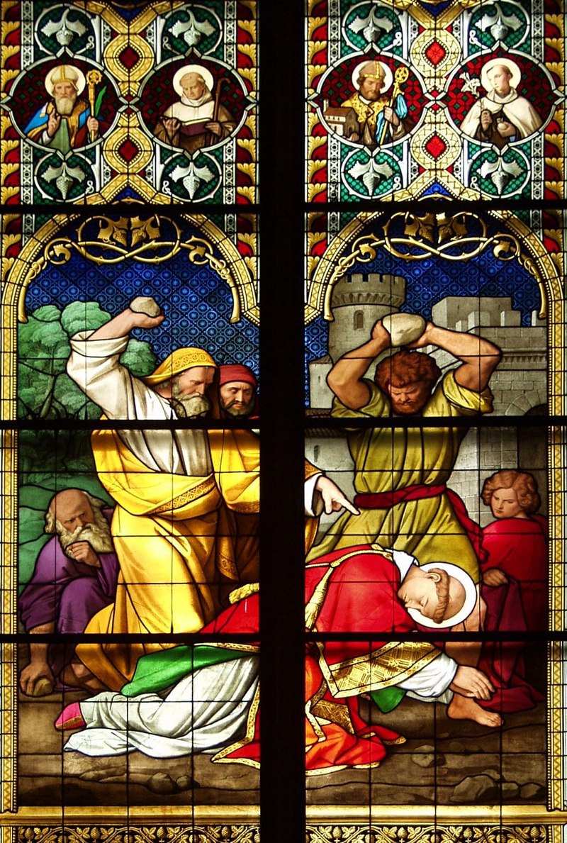 Męczeństwo (ukamienowanie) Szczepana, witraż w Oknie bawarskim kolońskiej katedry, Niemcy